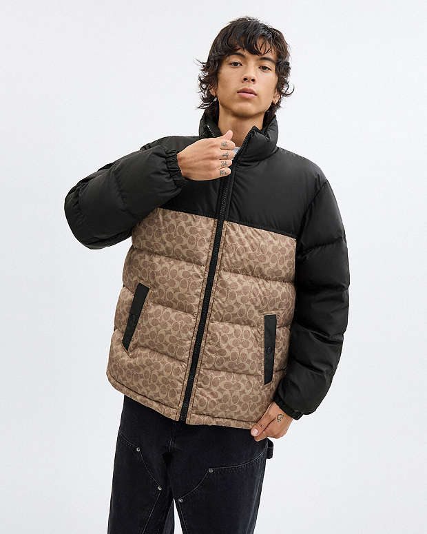 Signature Down Jacket In Recycled Polyester Tan Signature Tan Signature