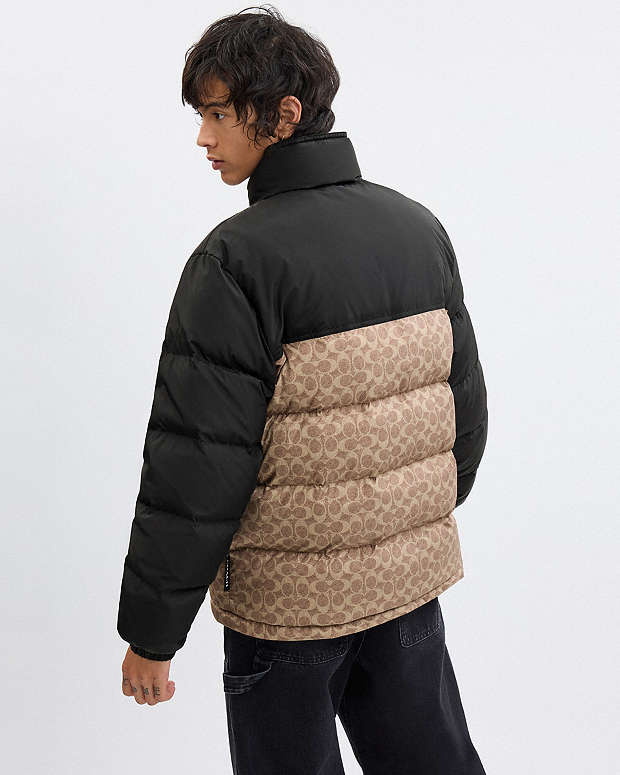 Signature Down Jacket In Recycled Polyester Tan Signature Tan Signature