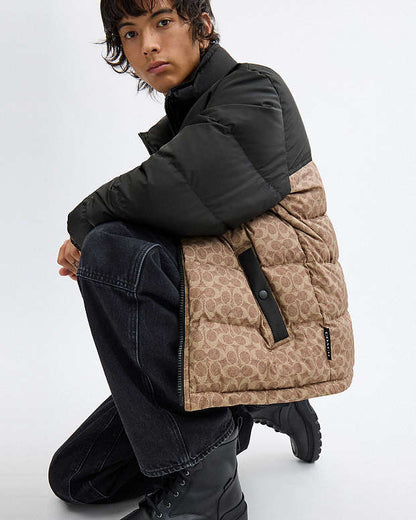 Signature Down Jacket In Recycled Polyester Tan Signature Tan Signature