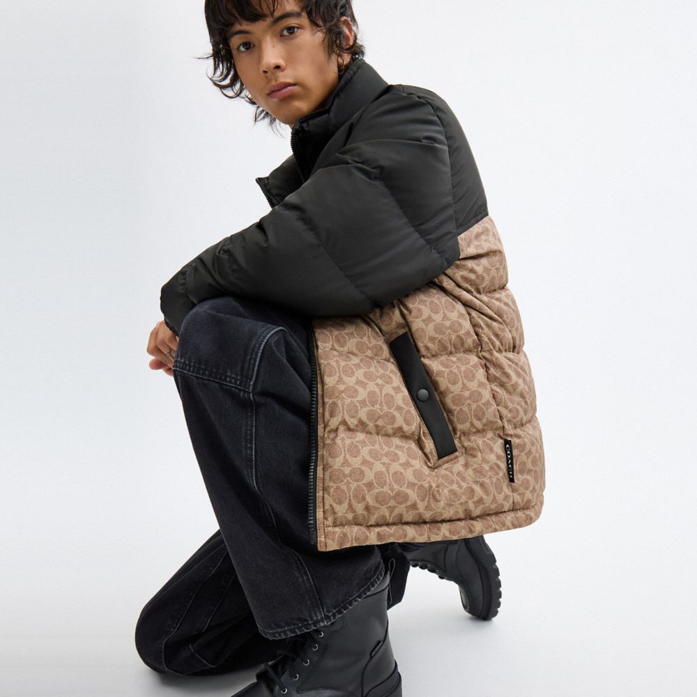 Coach Signature Down Jacket In Recycled Polyester Tan Signature