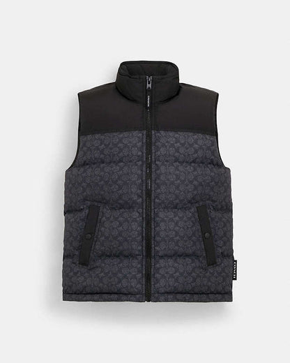 Signature Down Vest In Recycled Polyester Charcoal Signature Charcoal Signature