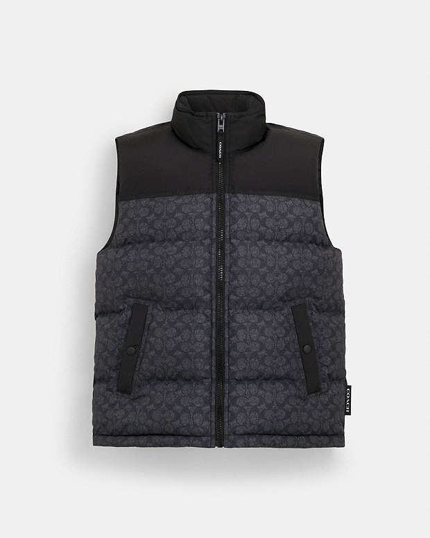Signature Down Vest In Recycled Polyester Charcoal Signature Charcoal Signature