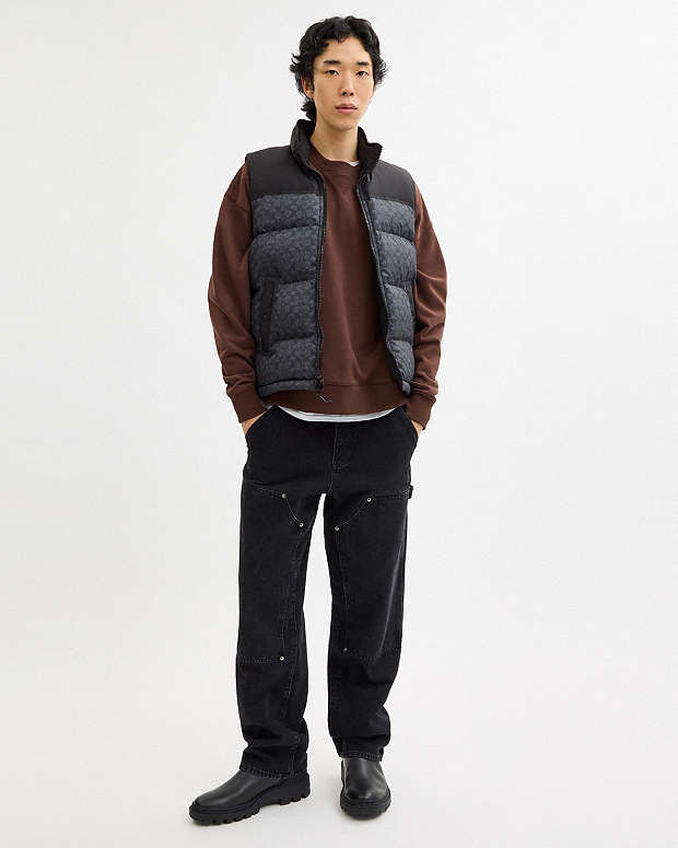 Signature Down Vest In Recycled Polyester Charcoal Signature Charcoal Signature