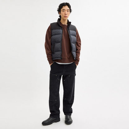 Coach Signature Down Vest In Recycled Polyester Charcoal Signature