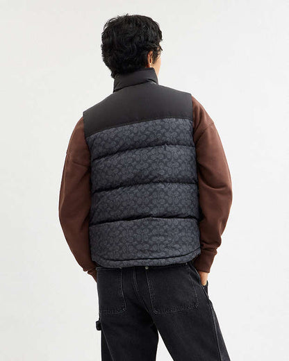 Signature Down Vest In Recycled Polyester Charcoal Signature Charcoal Signature
