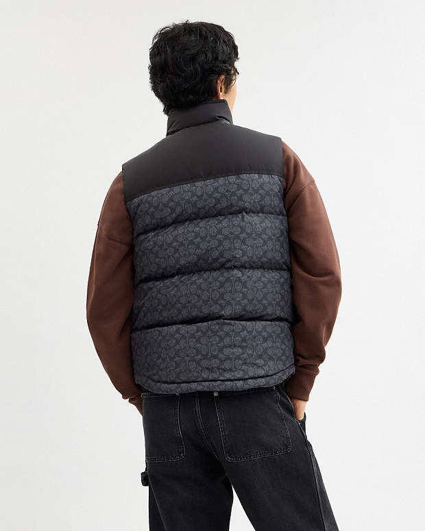 Signature Down Vest In Recycled Polyester Charcoal Signature Charcoal Signature