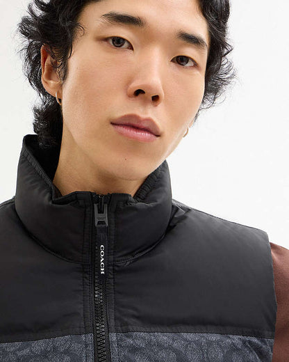 Signature Down Vest In Recycled Polyester Charcoal Signature Charcoal Signature