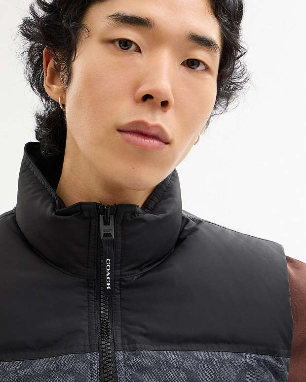 Signature Down Vest In Recycled Polyester Charcoal Signature Charcoal Signature
