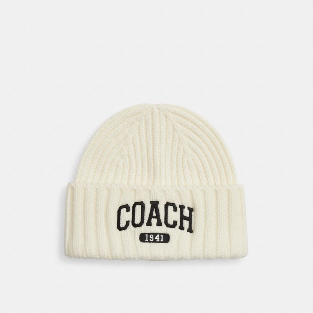 Coach Coach 1941 Embroidered Knit Beanie Chalk