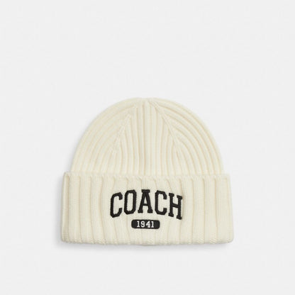 Coach Coach 1941 Embroidered Knit Beanie Chalk
