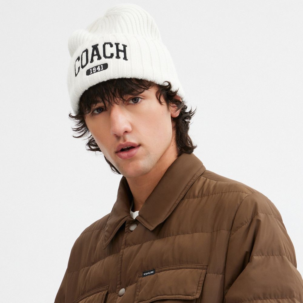 Coach Coach 1941 Embroidered Knit Beanie Chalk