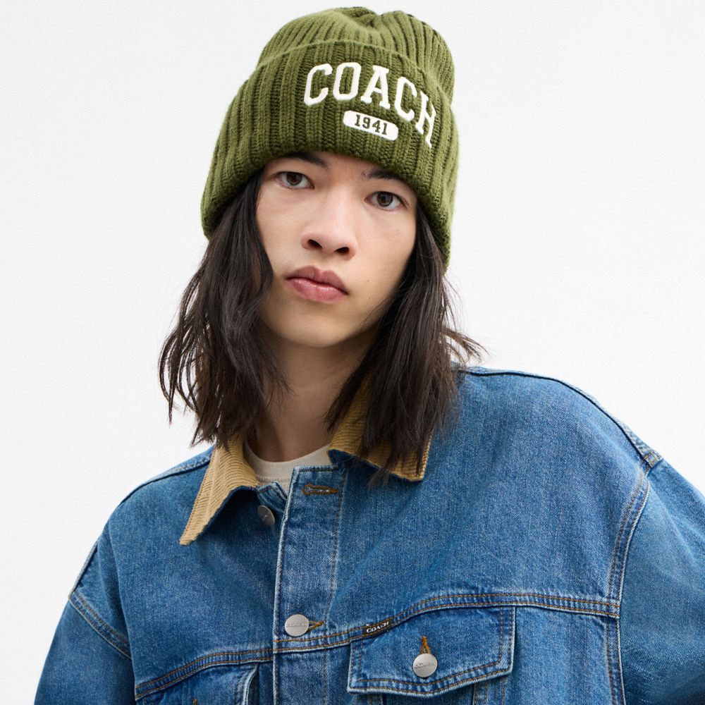 Coach Coach 1941 Embroidered Knit Beanie Olive