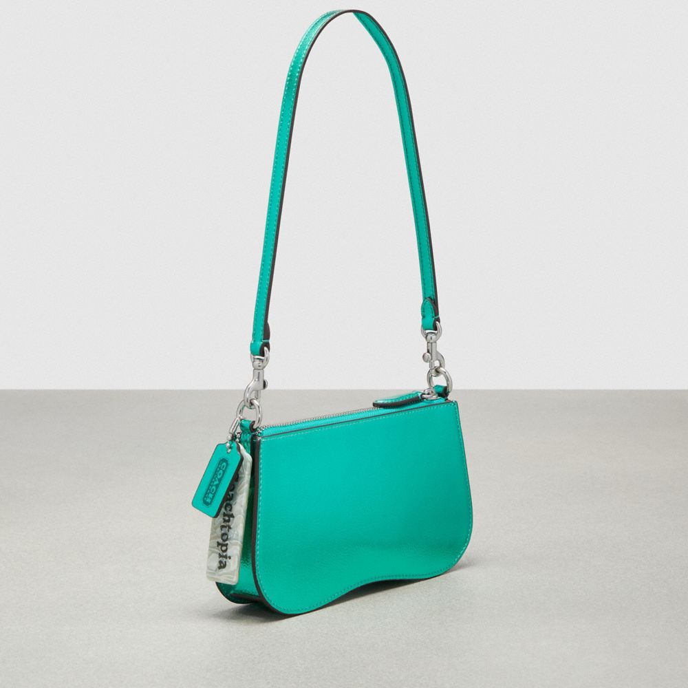 Coach Small Wavy Shoulder Bag In Metallic Coachtopia Leather Green Metallic