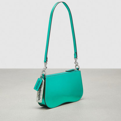 Coach Small Wavy Shoulder Bag In Metallic Coachtopia Leather Green Metallic