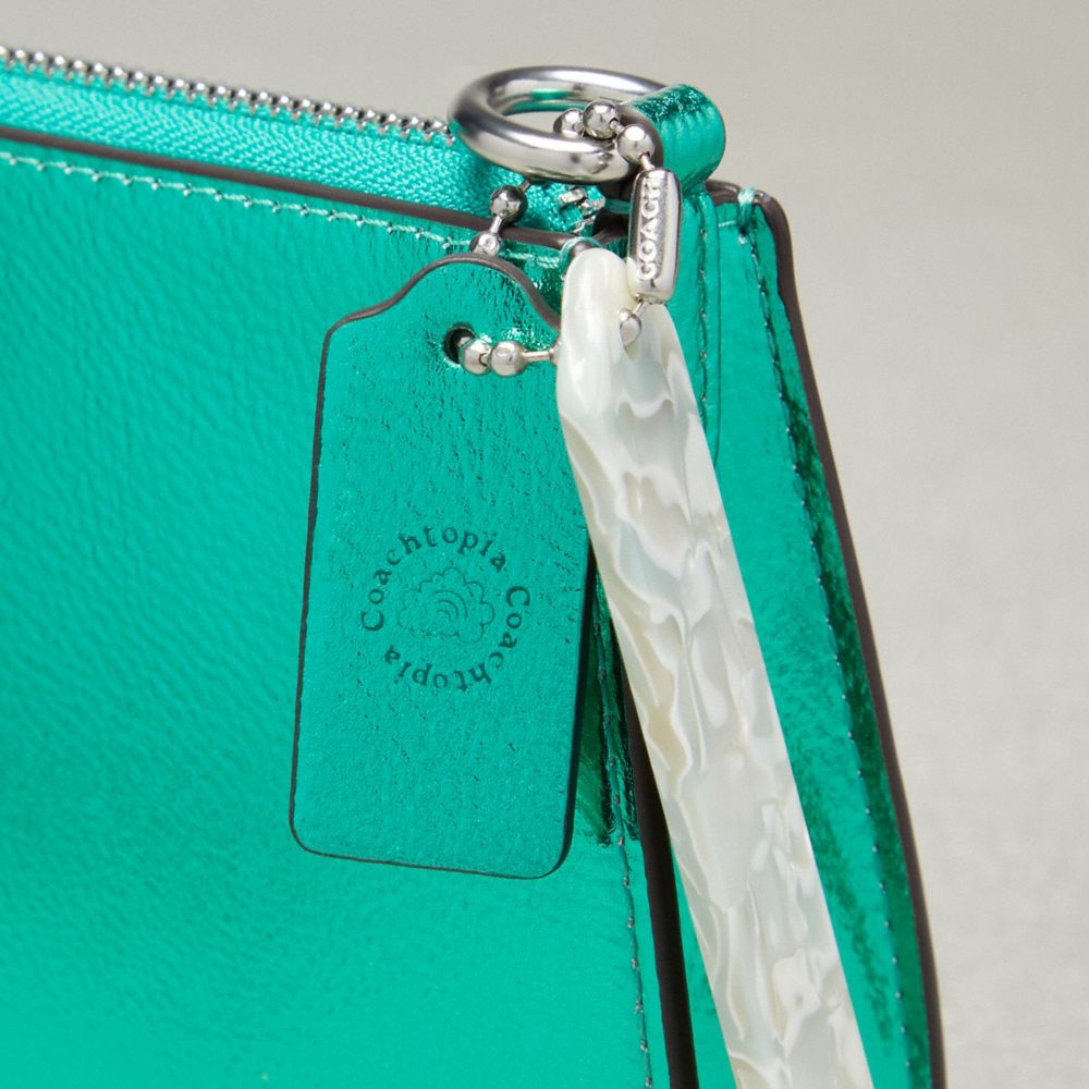 Coach Small Wavy Shoulder Bag In Metallic Coachtopia Leather Green Metallic