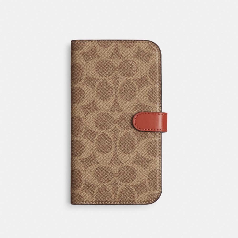 Coach Iphone 15 Pro Max Folio In Signature Canvas Beige