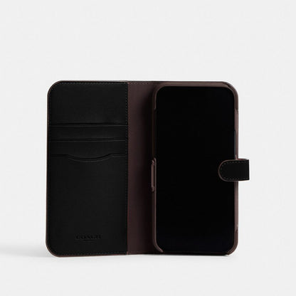 Coach Iphone 15 Folio In Signature Canvas Charcoal