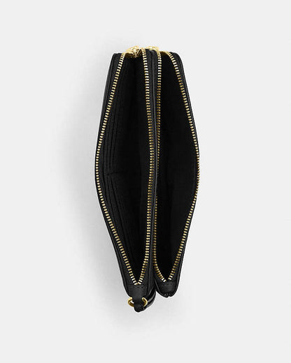 Double Zip Wallet Pebbled Leather-Gold-Black Pebbled Leather-Gold-Black