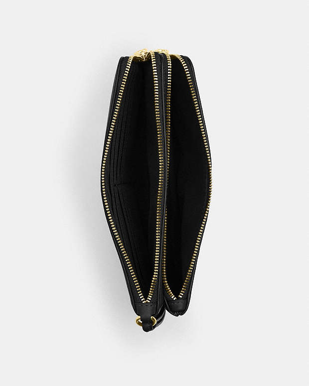 Double Zip Wallet Pebbled Leather-Gold-Black Pebbled Leather-Gold-Black
