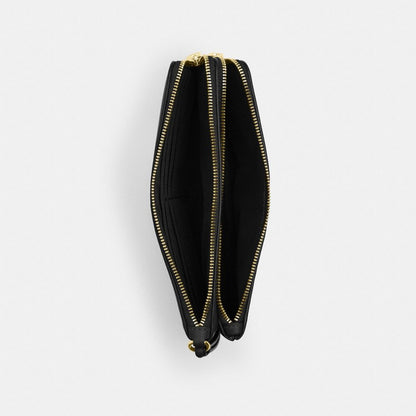 Coach Double Zip Wallet Gold Black