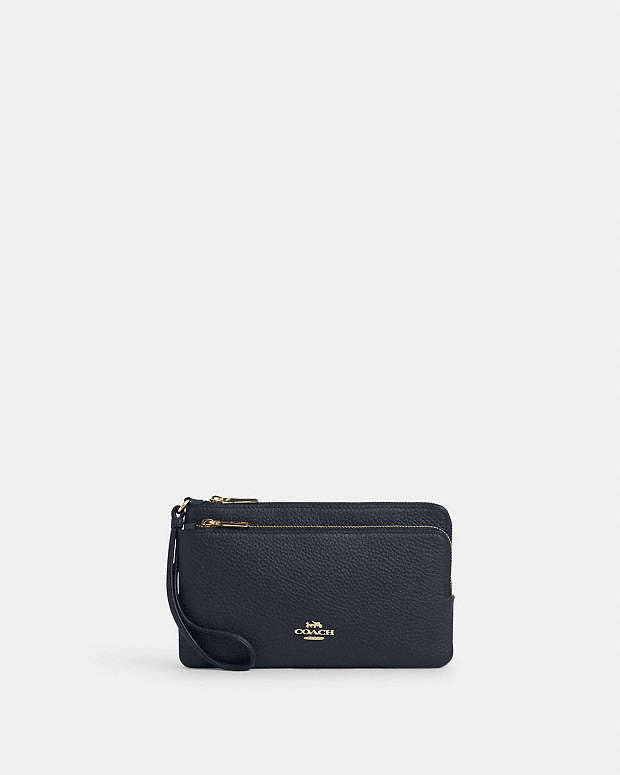 Double Zip Wallet Pebbled Leather-Gold-Midnight Pebbled Leather-Gold-Midnight