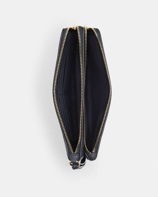 Double Zip Wallet Pebbled Leather-Gold-Midnight Pebbled Leather-Gold-Midnight