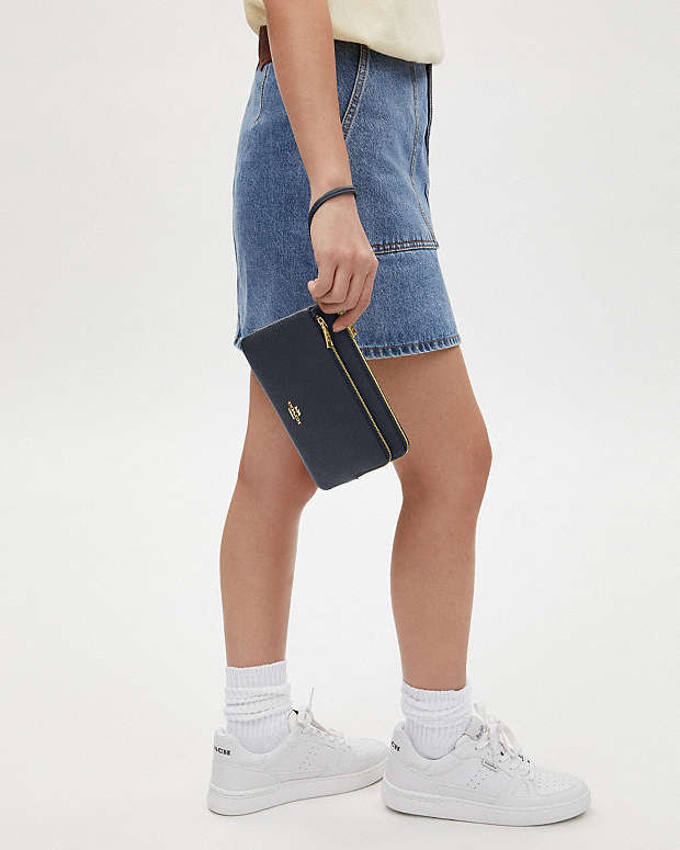 Double Zip Wallet Pebbled Leather-Gold-Midnight Pebbled Leather-Gold-Midnight