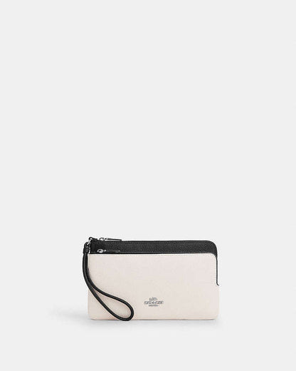 Double Zip Wallet Pebbled Leather-Silver-Chalk Black Multi Pebbled Leather-Silver-Chalk Black Multi