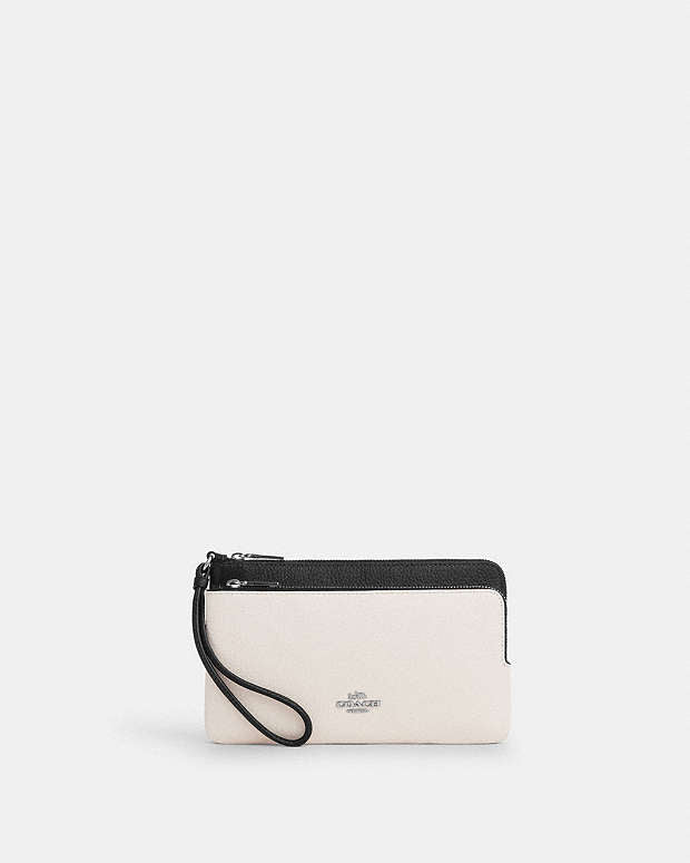 Double Zip Wallet Pebbled Leather-Silver-Chalk Black Multi Pebbled Leather-Silver-Chalk Black Multi