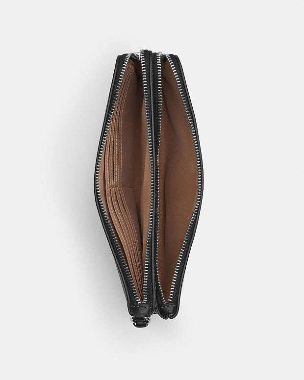Double Zip Wallet Pebbled Leather-Silver-Chalk Black Multi Pebbled Leather-Silver-Chalk Black Multi