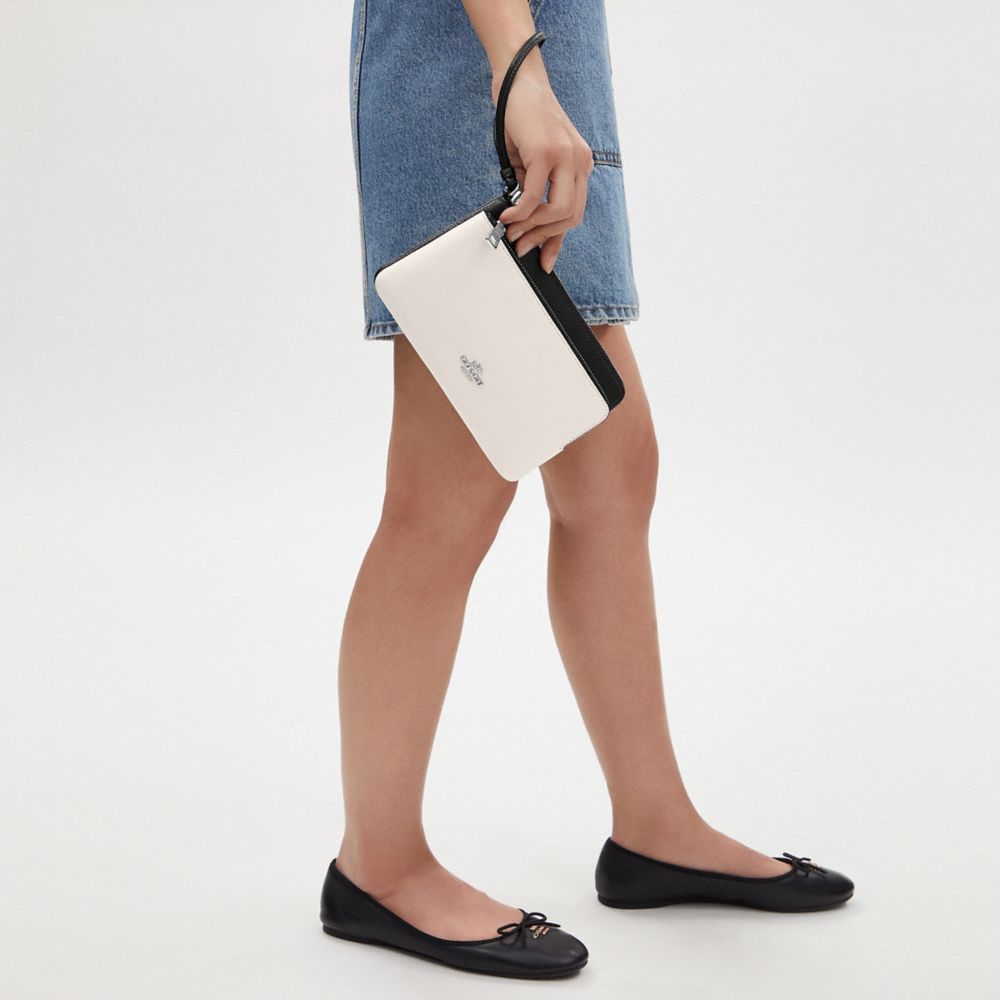 Coach Double Zip Wallet Silver Chalk Black Multi