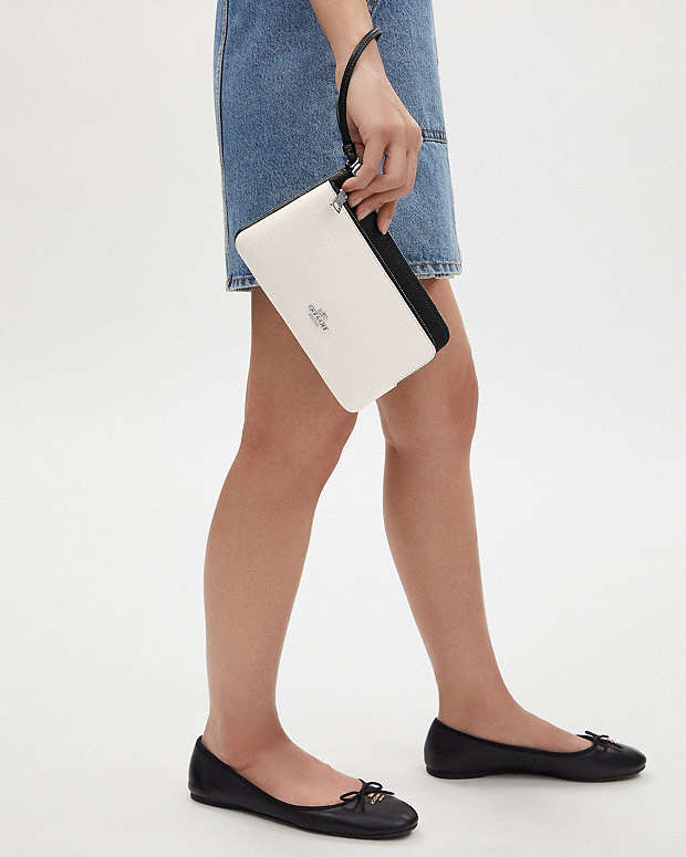 Double Zip Wallet Pebbled Leather-Silver-Chalk Black Multi Pebbled Leather-Silver-Chalk Black Multi