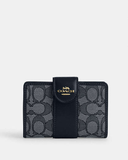 Medium Corner Zip Wallet In Signature Jacquard Signature Jacquard-Gold-Navy-Midnight Navy Signature Jacquard-Gold-Navy-Midnight Navy