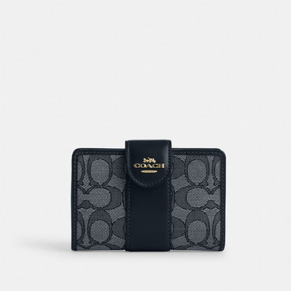 Medium Corner Zip Wallet In Signature Jacquard Signature Jacquard-Gold-Navy-Midnight Navy Signature Jacquard-Gold-Navy-Midnight Navy