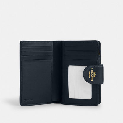 Coach Medium Corner Zip Wallet In Signature Jacquard Gold Navy Midnight Navy