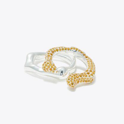 Tory Burch Curiosity Coral Ring Set Light Silver / Light Amber