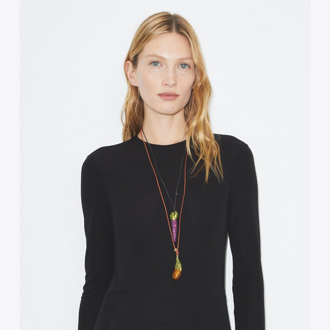 Tory Burch Curiosity Eggplant Pendant Vachetta / Orange