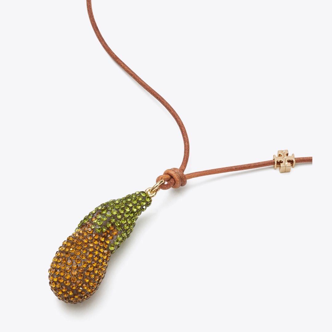 Tory Burch Curiosity Eggplant Pendant Vachetta / Orange