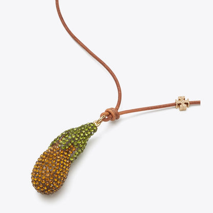 Tory Burch Curiosity Eggplant Pendant Vachetta / Orange