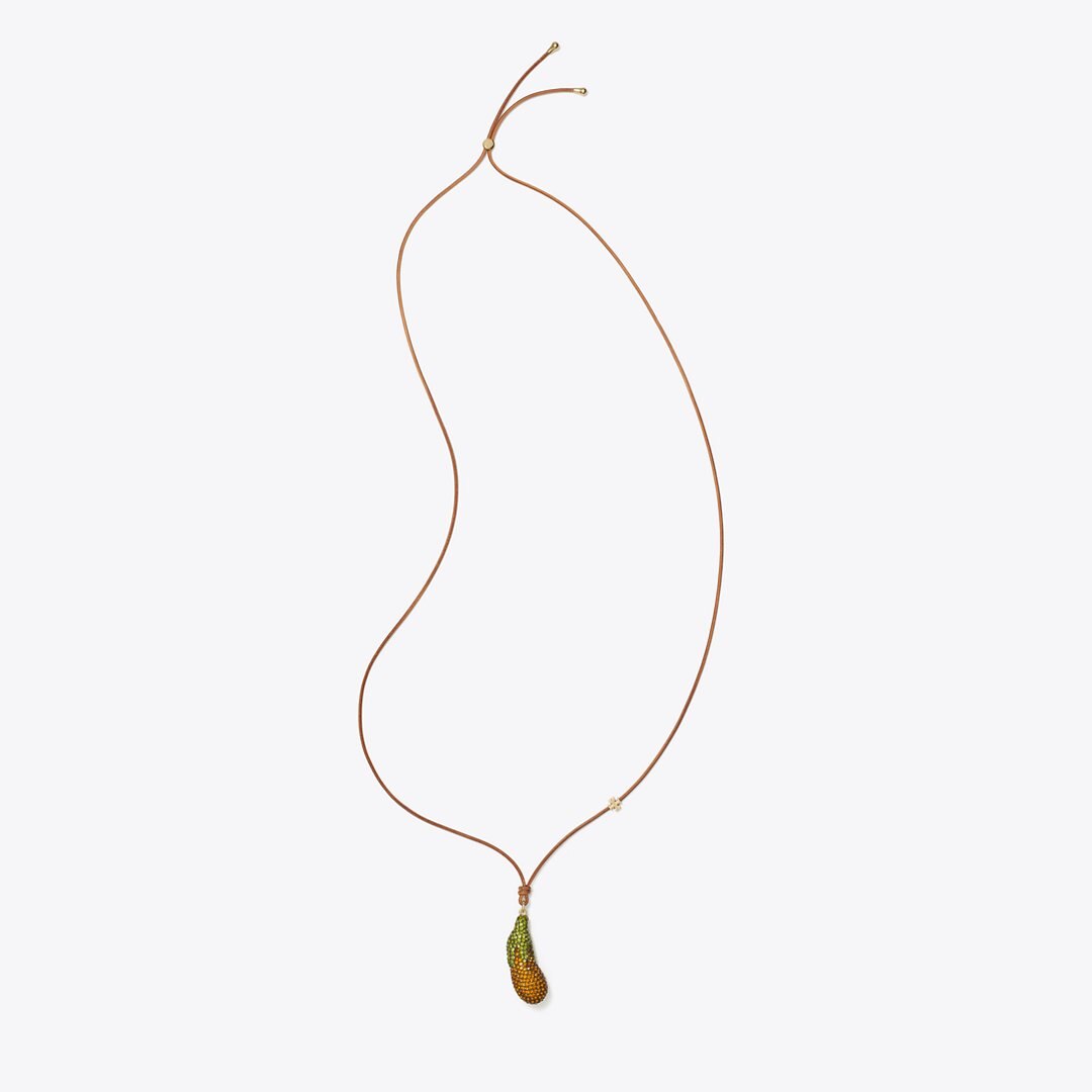 Tory Burch Curiosity Eggplant Pendant Vachetta / Orange