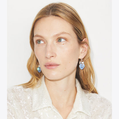 Tory Burch Curiosity Heart and Bow Earrings Tory Gold / Papaya Pink