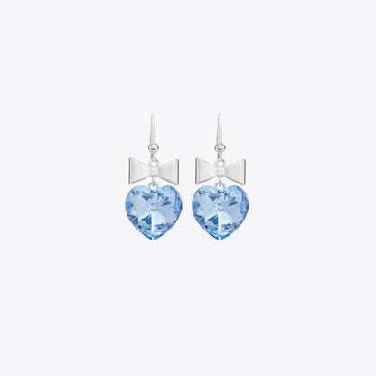 Tory Burch Curiosity Heart and Bow Earrings Light Silver / Blue