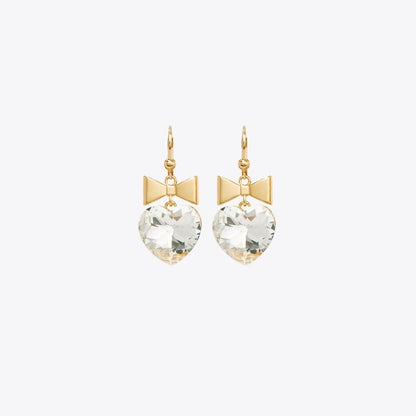 Tory Burch Curiosity Heart and Bow Earrings Tory Gold / Crystal