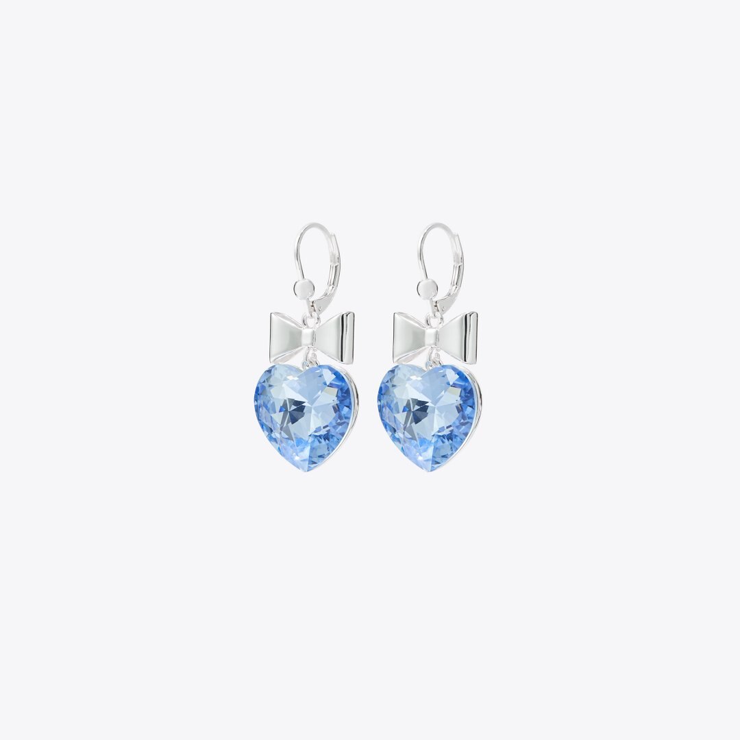 Tory Burch Curiosity Heart and Bow Earrings Light Silver / Blue