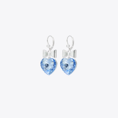 Tory Burch Curiosity Heart and Bow Earrings Light Silver / Blue