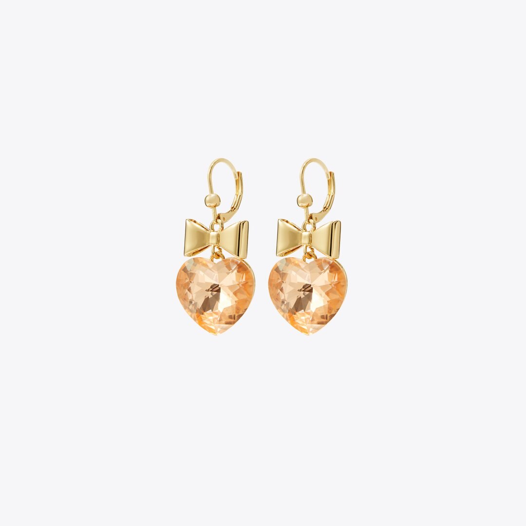 Tory Burch Curiosity Heart and Bow Earrings Tory Gold / Papaya Pink
