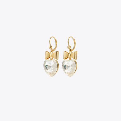 Tory Burch Curiosity Heart and Bow Earrings Tory Gold / Crystal