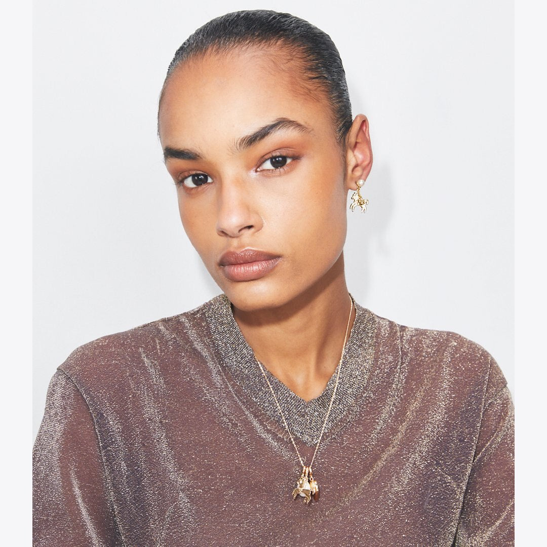 Tory Burch Curiosity Horse Charm Earrings Tory Gold / Pearl