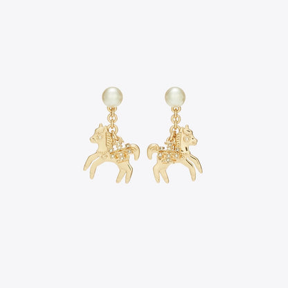 Tory Burch Curiosity Horse Charm Earrings Tory Gold / Pearl