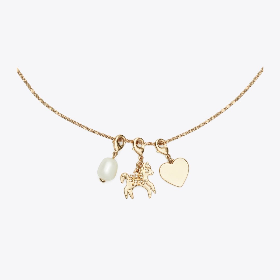 Tory Burch Curiosity Horse Charm Pendant Tory Gold / Crystal / Pearl